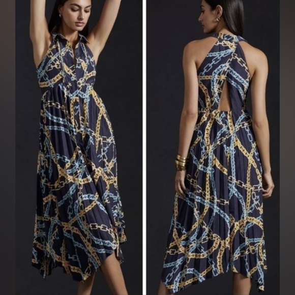 Anthropologie Dresses & Skirts - Anthropologie Navy and Gold Chain Midi Dress